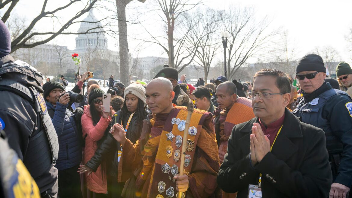 Buddhist monks walk to US Capitol on final day of their 15-week journey from Texas
